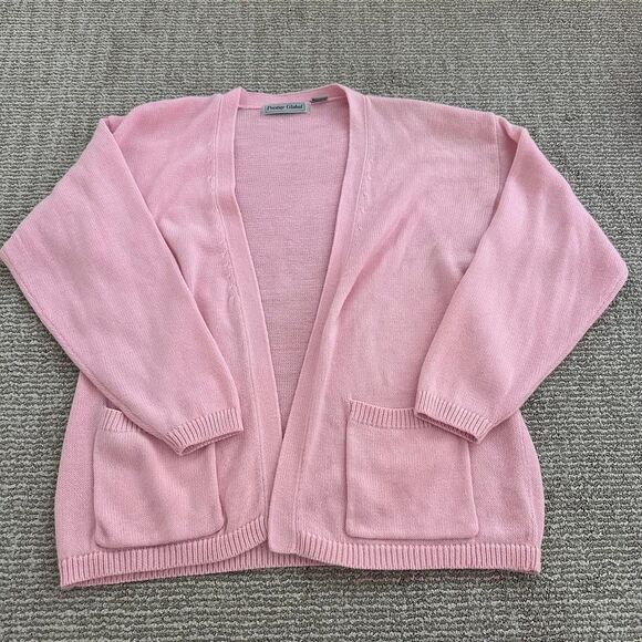 Vintage pink acrylic cardigan with pockets - Picture 2 of 6
